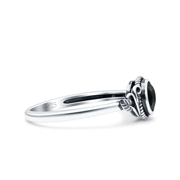 Filigree Petite Dainty Round Simulated Black Agate Promise Ring Band Oxidized 925 Sterling Silver